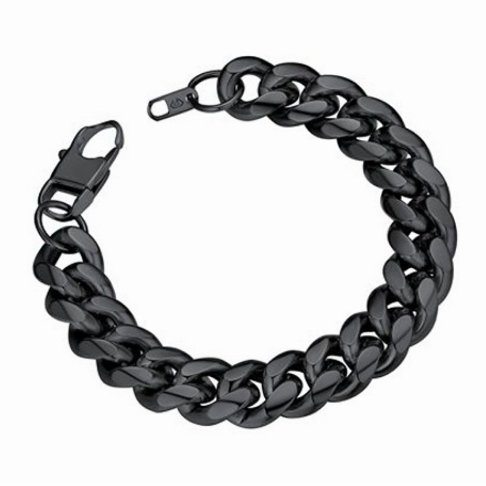 Men's Black Cuban Link Bracelet - Polished Stainless Steel